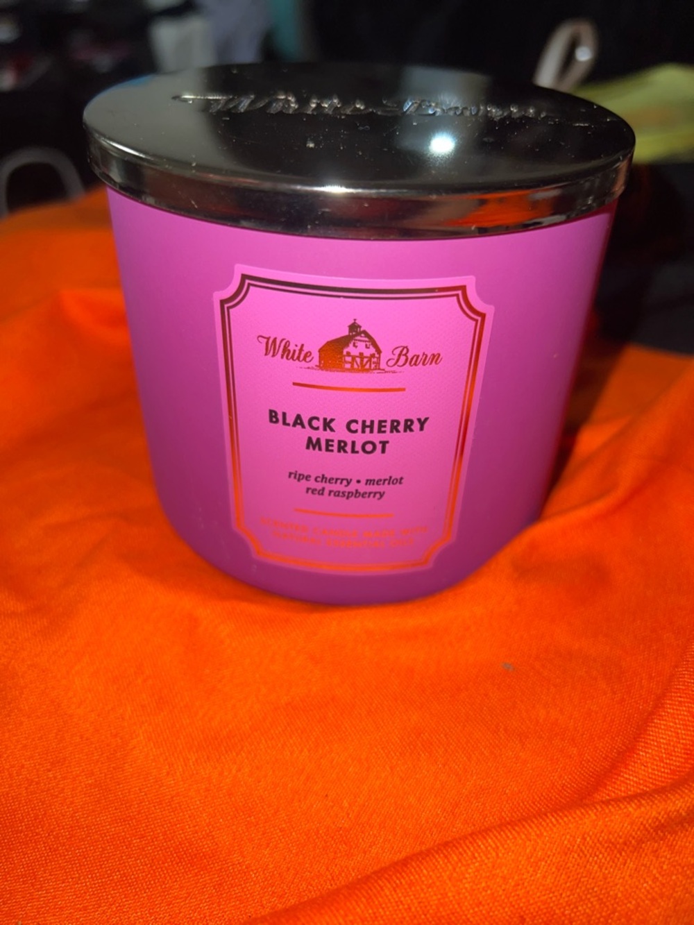 Bath & Body Works White Barn Black Cherry Merlot Candle - Pink & Silver